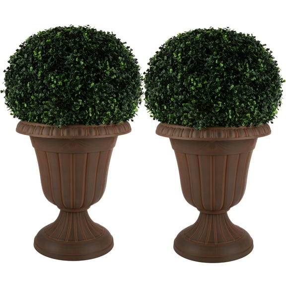 Pure Garden 16x18-Inch Outdoor Planter 2-Pack - Plastic Urn Planters, Brown