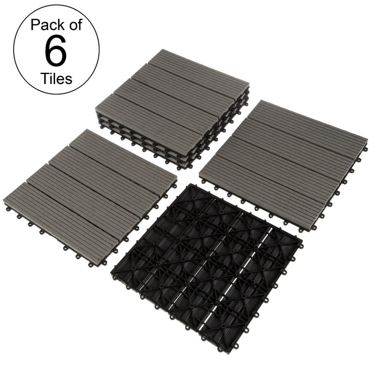 Pure Garden 12 in. x 12 in. Outdoor Interlocking Slat Polypropylene Patio and Deck Tile Flooring in Dark Gray (Set of 6) Pure Garden 12 in. x 12 in. Outdoor Interlocking Slat Polypropylene Patio and Deck Tile Flooring in Dark Gray (Set of 6)