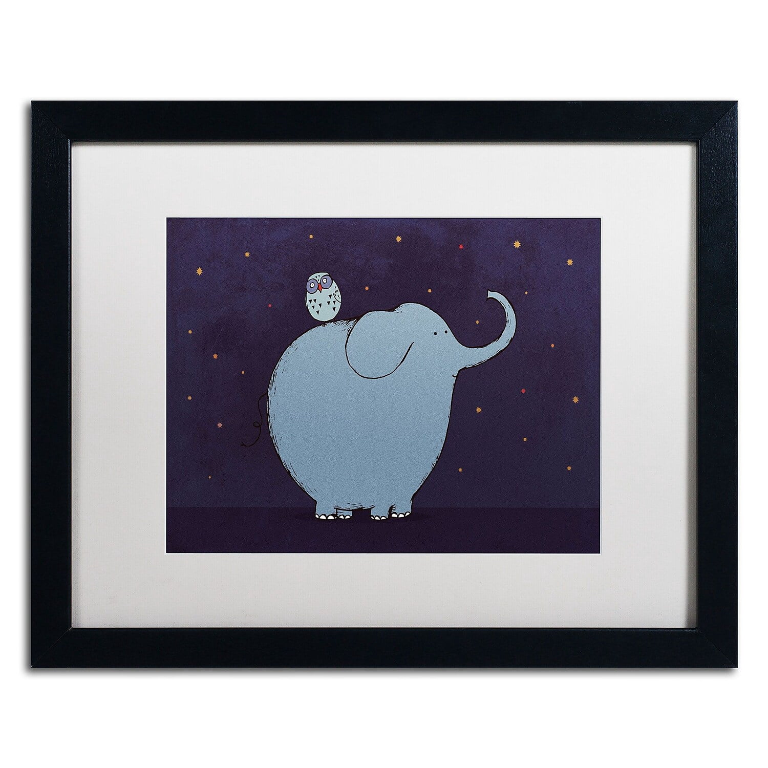 Carla Martell 'Owl and Elephant' Matted Framed Art