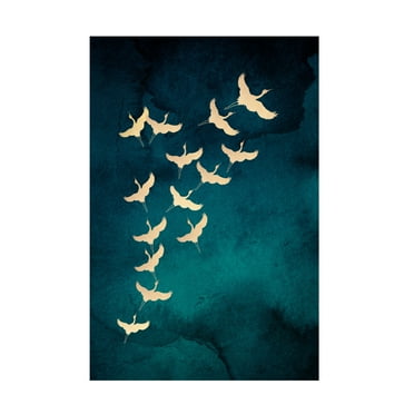 Aureous 'Teal Flying Cranes' Canvas Art
