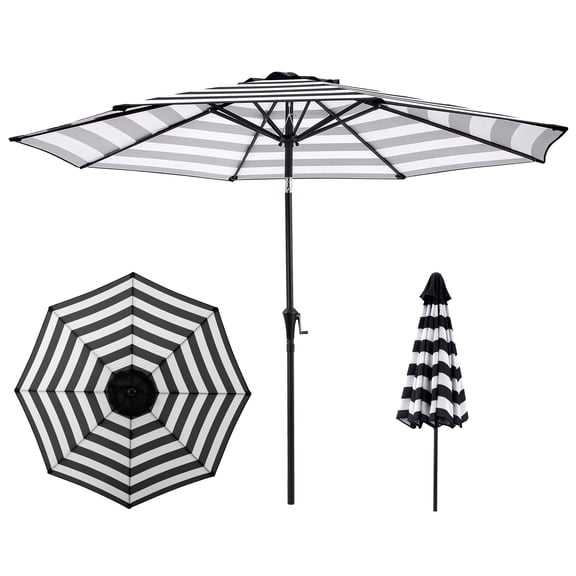 Pure Garden 9 Ft Striped Outdoor Patio Umbrella with Tilt, Black and White