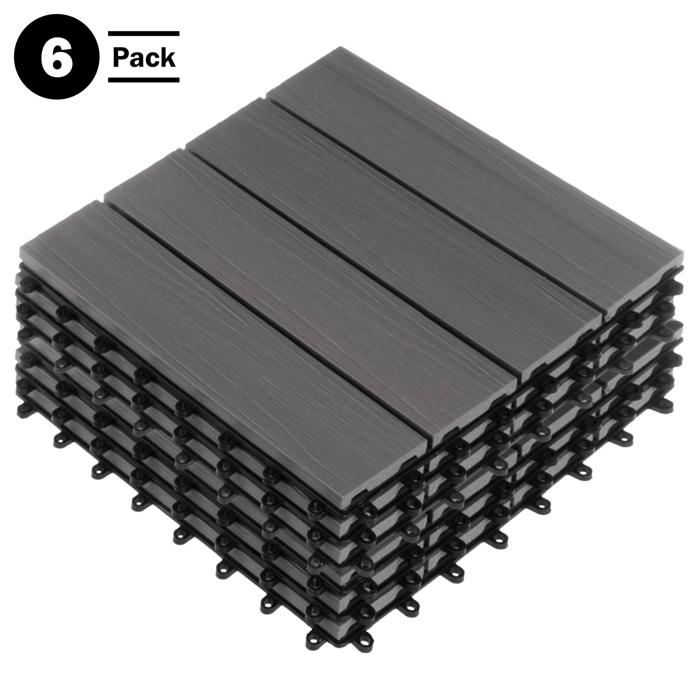 Pure Garden 6PK Interlocking Deck Tiles Woodgrain Outdoor Flooring, Gray