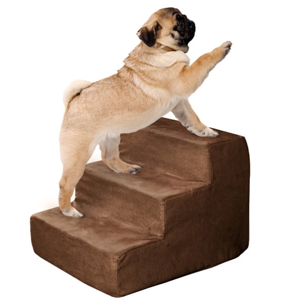 Brown 3-Step High-Density Foam Pet Stairs with Microfiber Cover