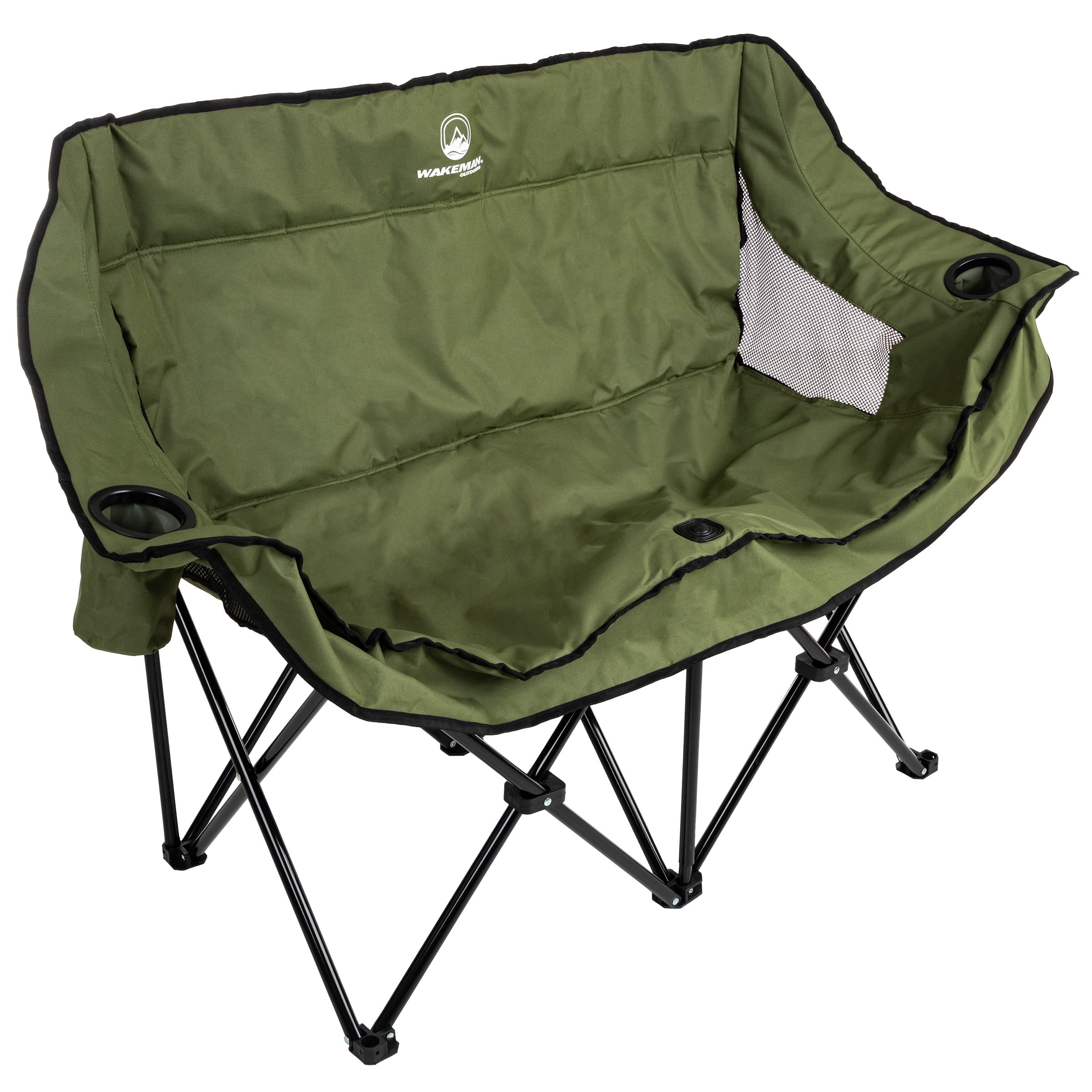 Olive Green Folding Loveseat Camping Chair with Armrests