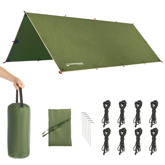 Wakeman Outdoors 10 x 12ft Camping Tarp for Tent or Hammock Rain Fly with UPF40 UV Protection, Green