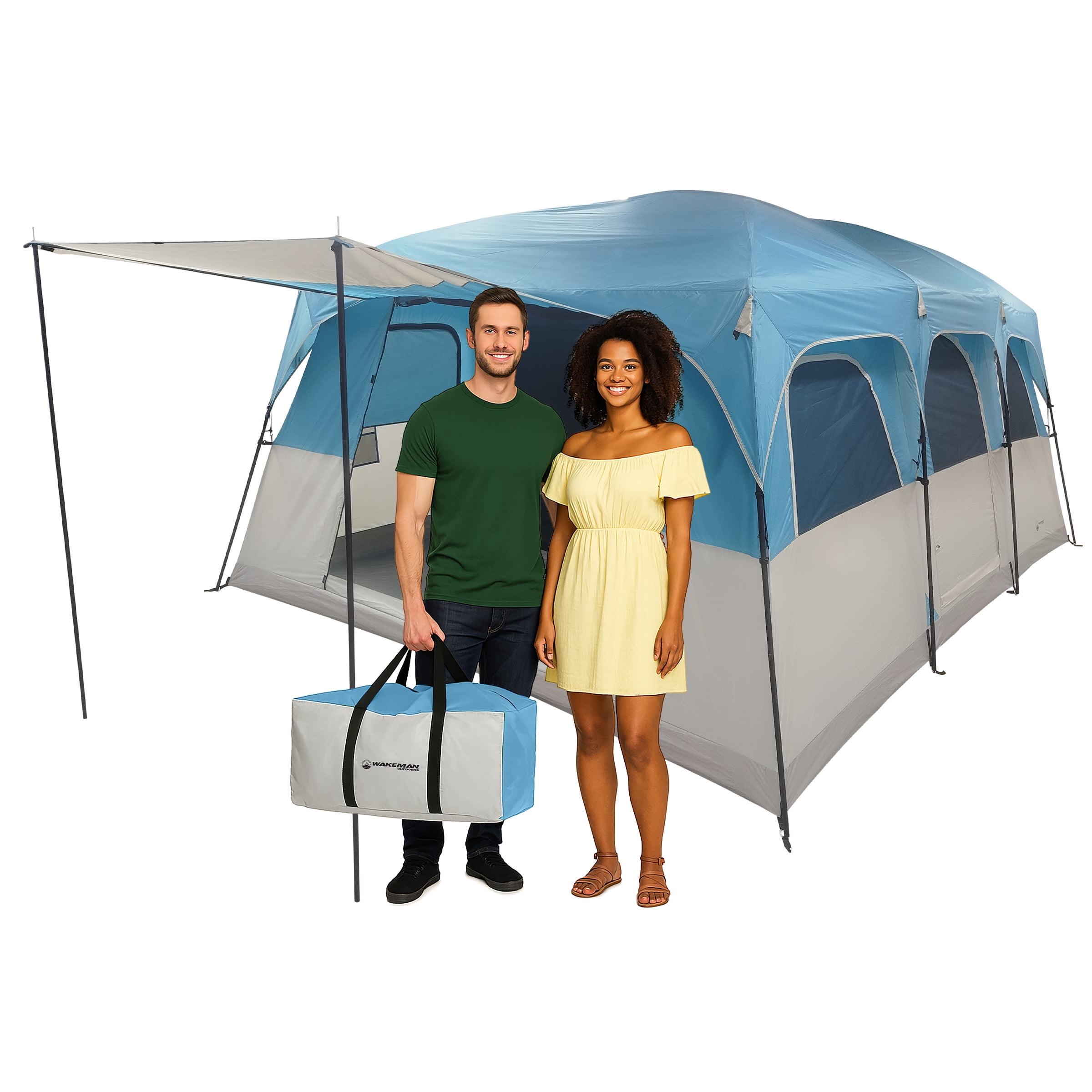 Wakeman Outdoors 12 Person Large Camping Tent - Tall Family Cabin Shelter with Room Dividers, Blue