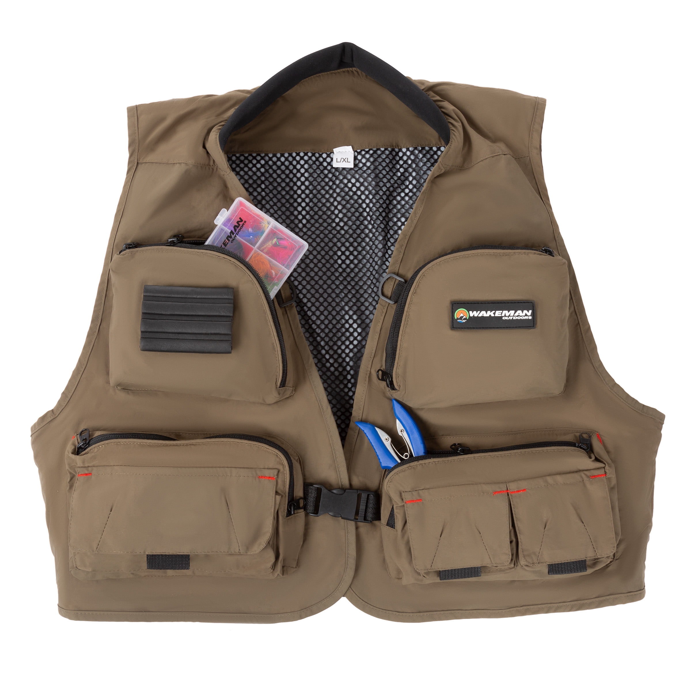 Wakeman Outdoors 12 Pocket Fishing Vest - Lightweight Tackle Equipment Organizer Jacket with 3 D-Rings for Lake, Stream, and Pond Fishing (L/XL)
