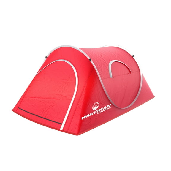"Wakeman Outdoors 2-Person Pop Up Tent with Dual-Layer Door and Carry Bag - Water-Resistant Tent for Camping, Hiking, or Beach Use - Red