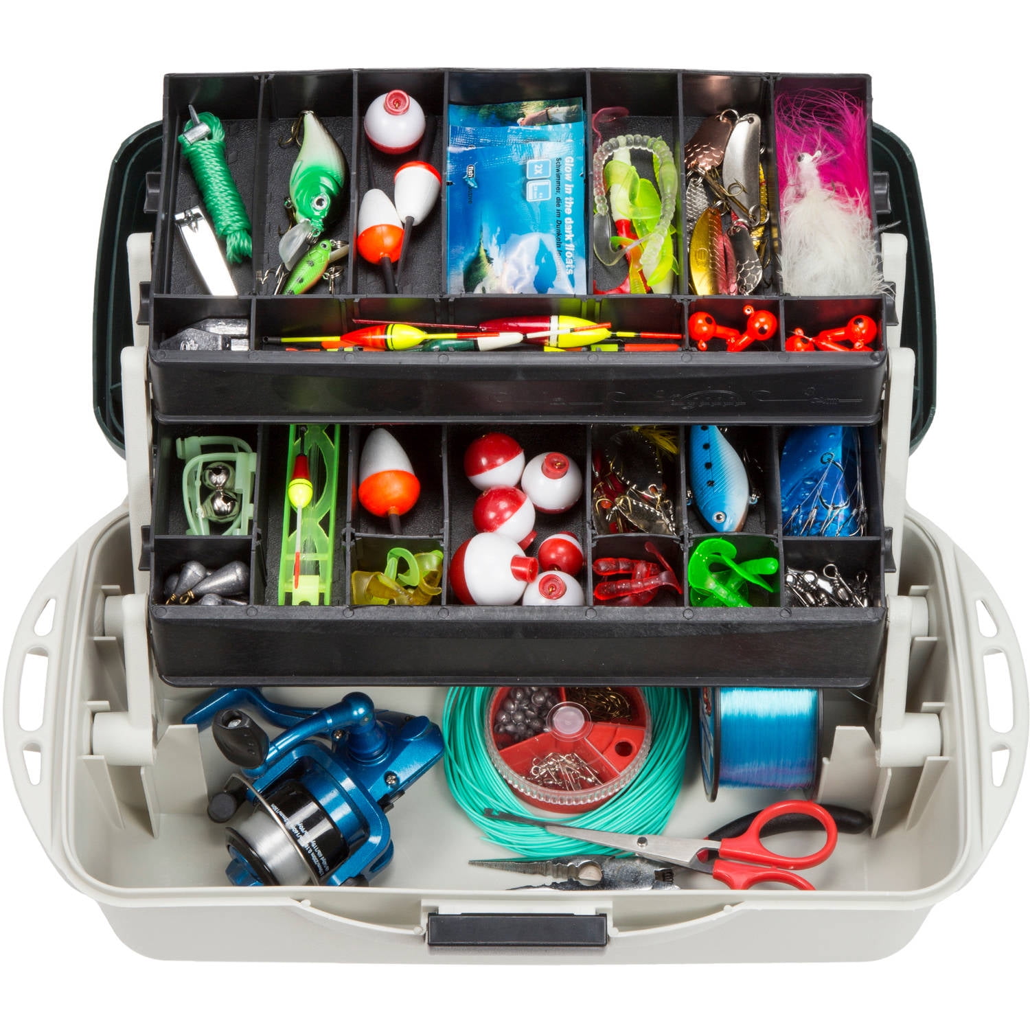 Wakeman Outdoors 2 Tray Fishing Tackle Box and Art Supply Organizer,  Medium, Black/White 