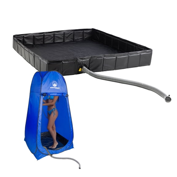 Wakeman Outdoors 39.5 Foldable Portable Shower Pan Base Floor with Drainpipe for RV or Camping