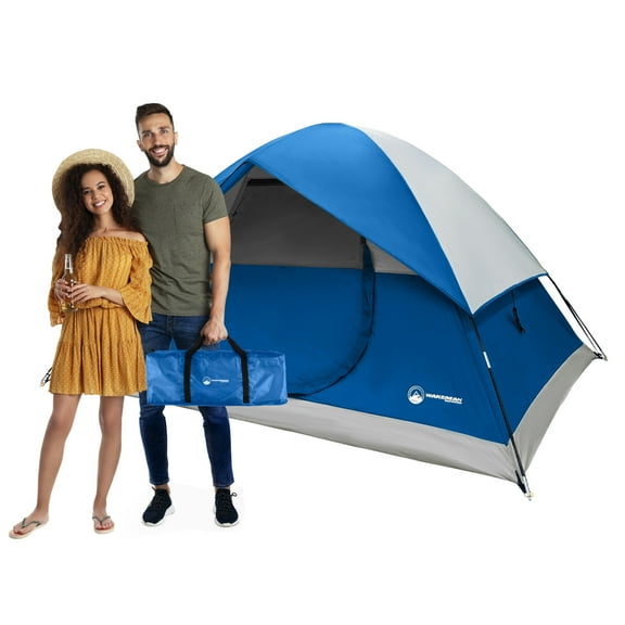 Wakeman Outdoors 4 Person Camping Tent with Rainfly - Easy Family Tents for Camping Essentials, Blue