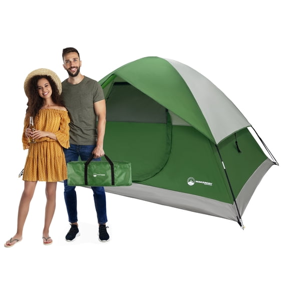 Wakeman Outdoors 4 Person Camping Tent with Rainfly - Easy Family Tents for Camping Essentials, Green