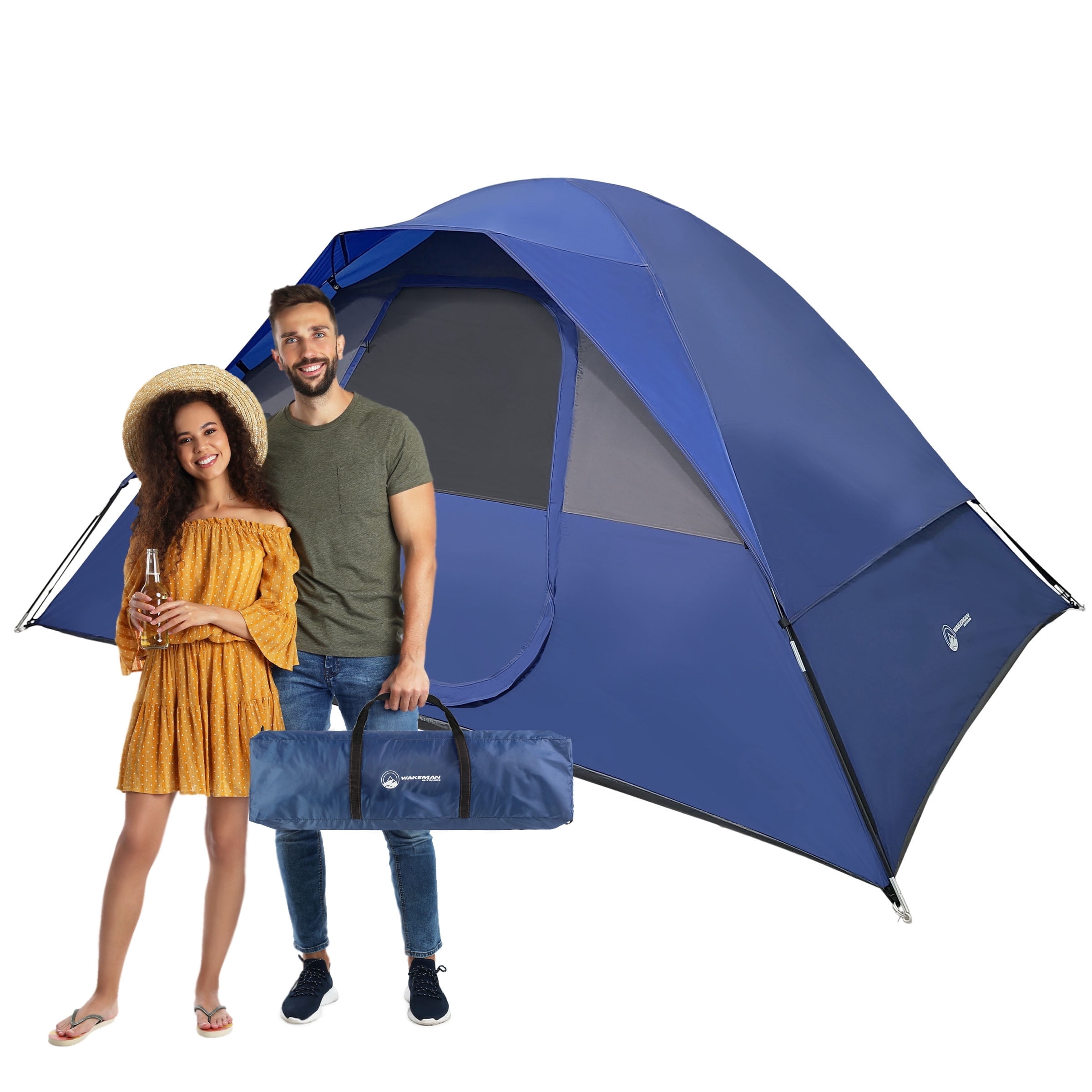 Wakeman Outdoors 5 Person Camping Tent with Rain Fly and Carrying Bag, Blue
