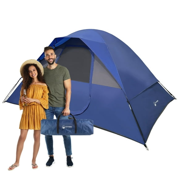 Wakeman Outdoors 5 Person Camping Tent with Rain Fly and Carrying Bag, Blue