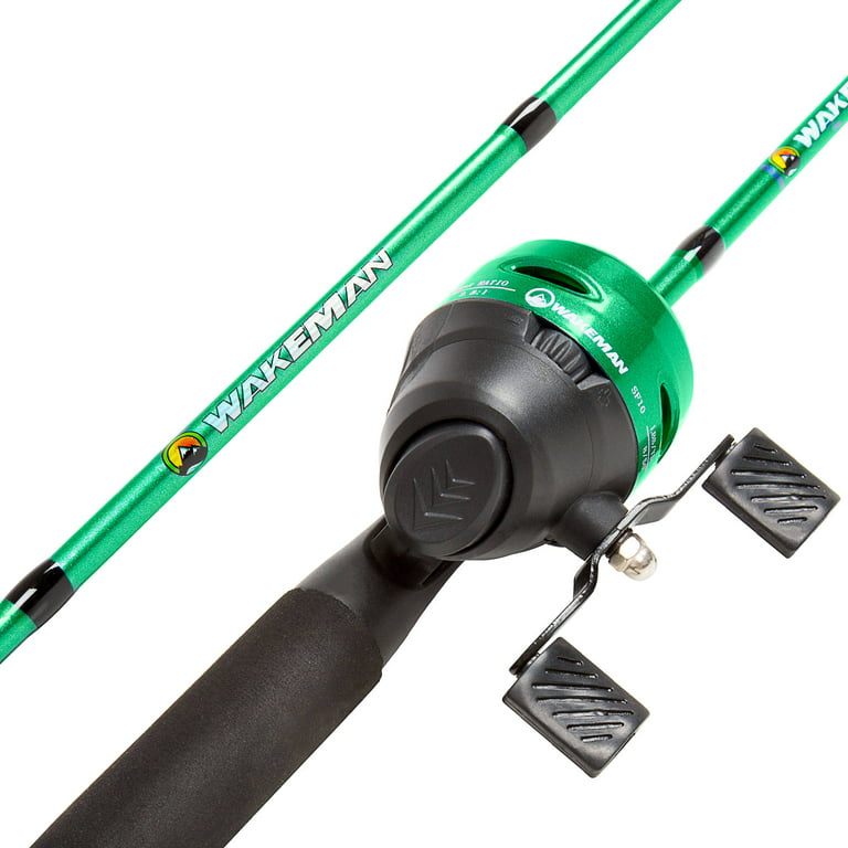 Wakeman Outdoors 7' Fiberglass and Stainless Steel Prespooled Fishing Rod  and Reel Combo, Green 