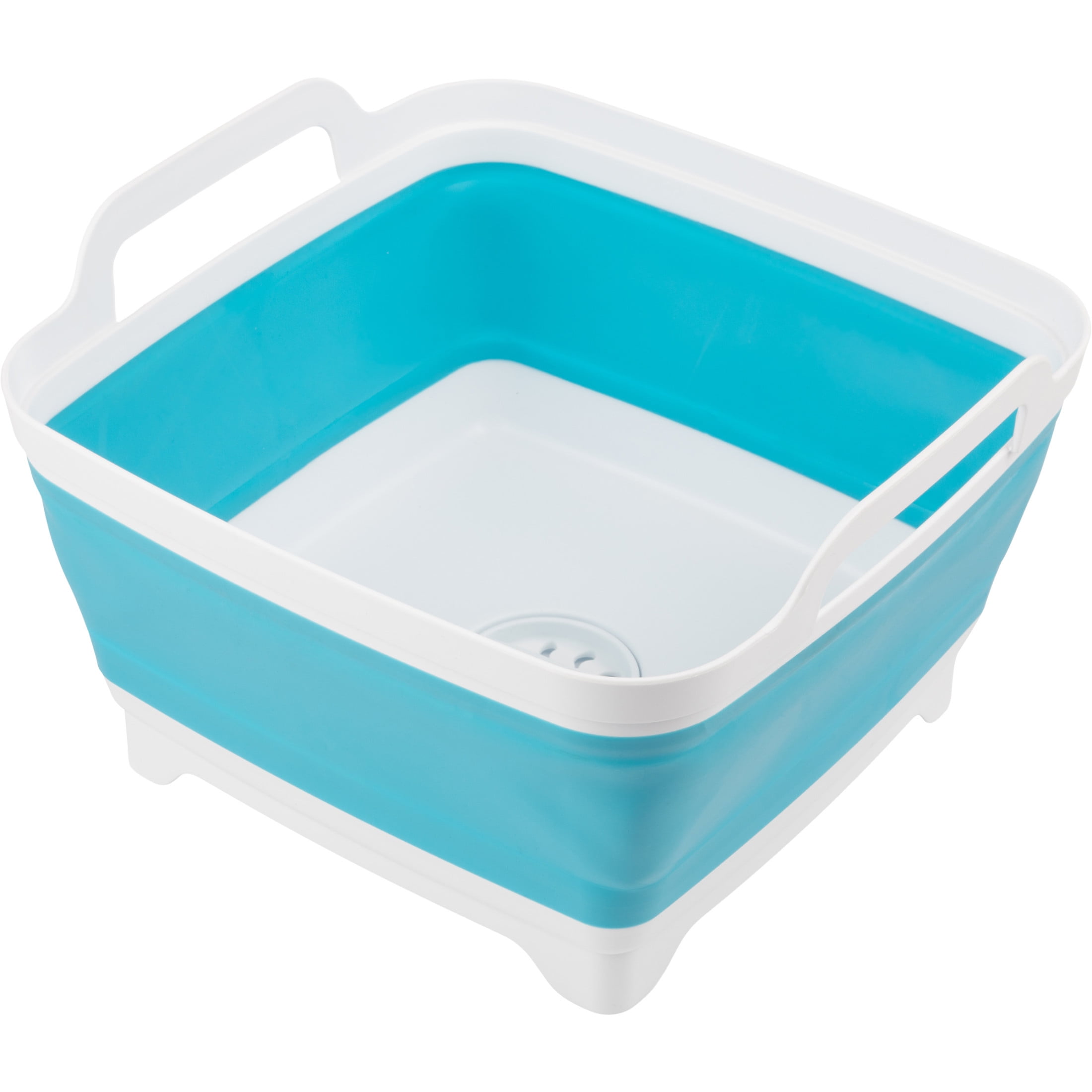 Blue and White Collapsible Polypropylene Wash Basin with Drain
