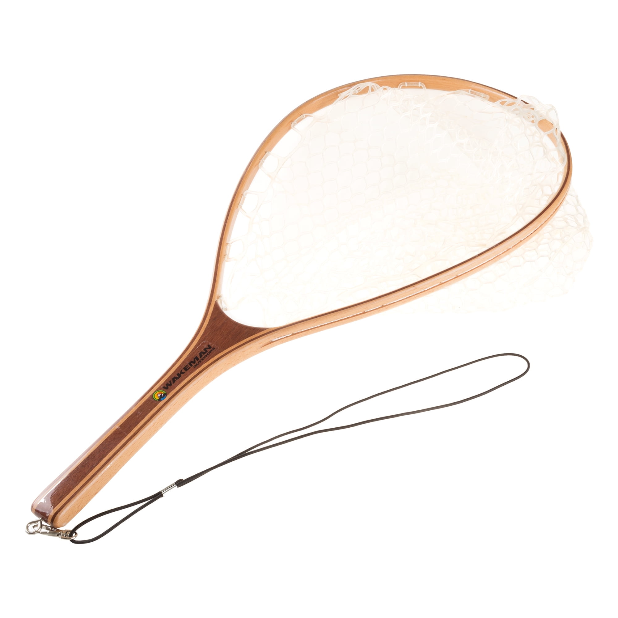 Landing Fish Net- Fly Fishing Equipment Clear Rubber Mesh and Wooden Handle Angler Tool for Catch and Release by Wakeman Outdoors