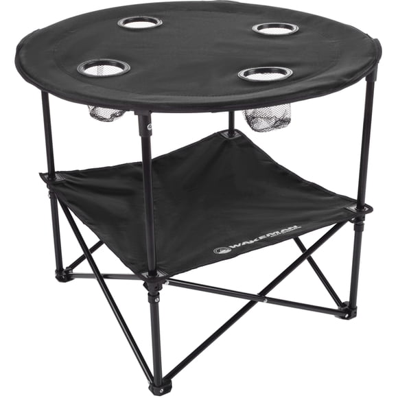 Wakeman Outdoors Lightweight Camping Table with 4 Cupholders and Carry Bag, Black