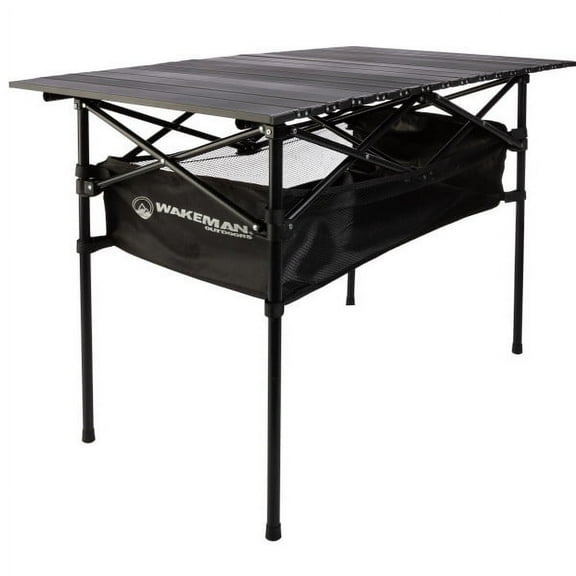 Wakeman Outdoors Camping Table with Storage Shelf and Carrying Bag, Black
