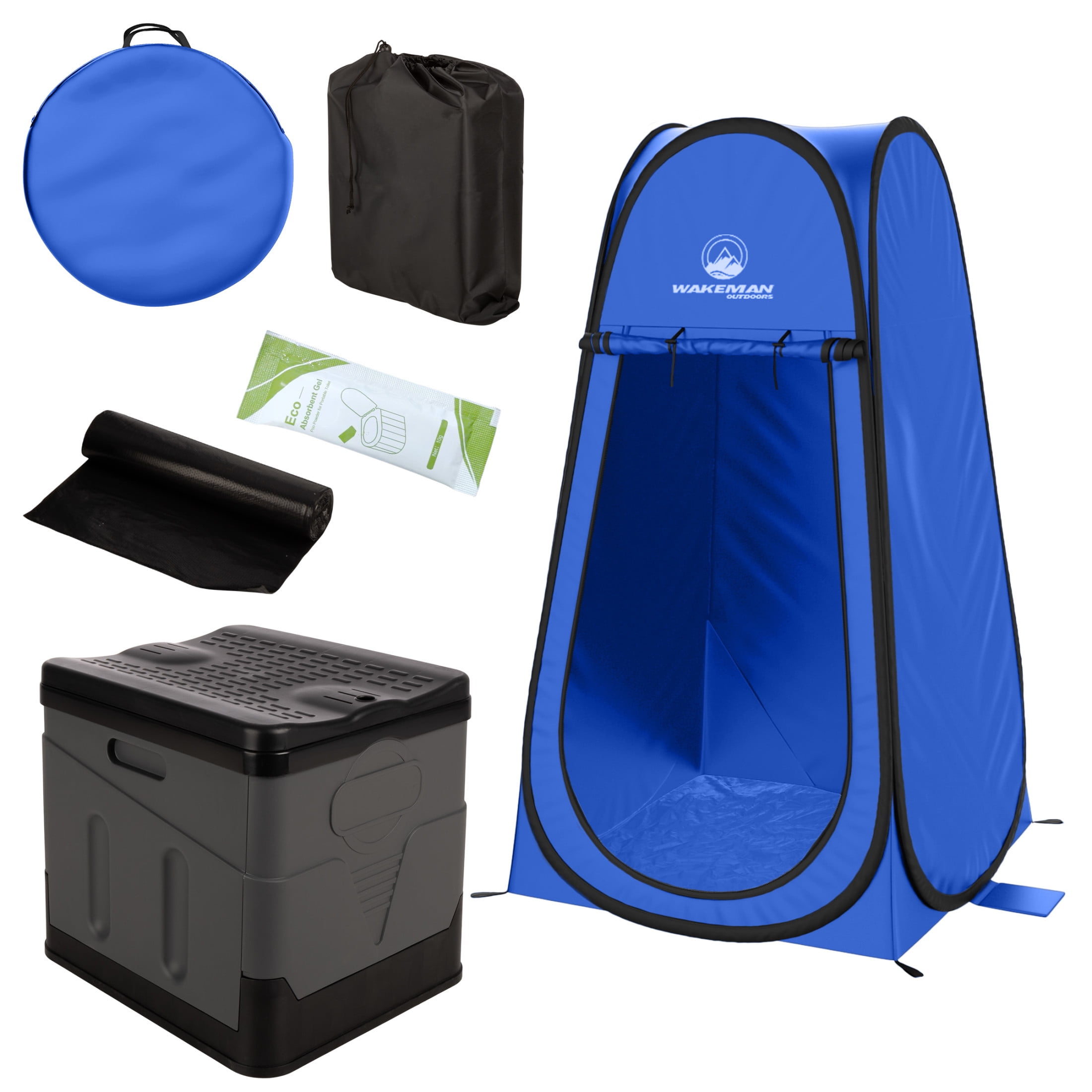 Wakeman Outdoors Camping Toilet Set - Pop Up Privacy Tent and Portable Toilet for Adults, Blue