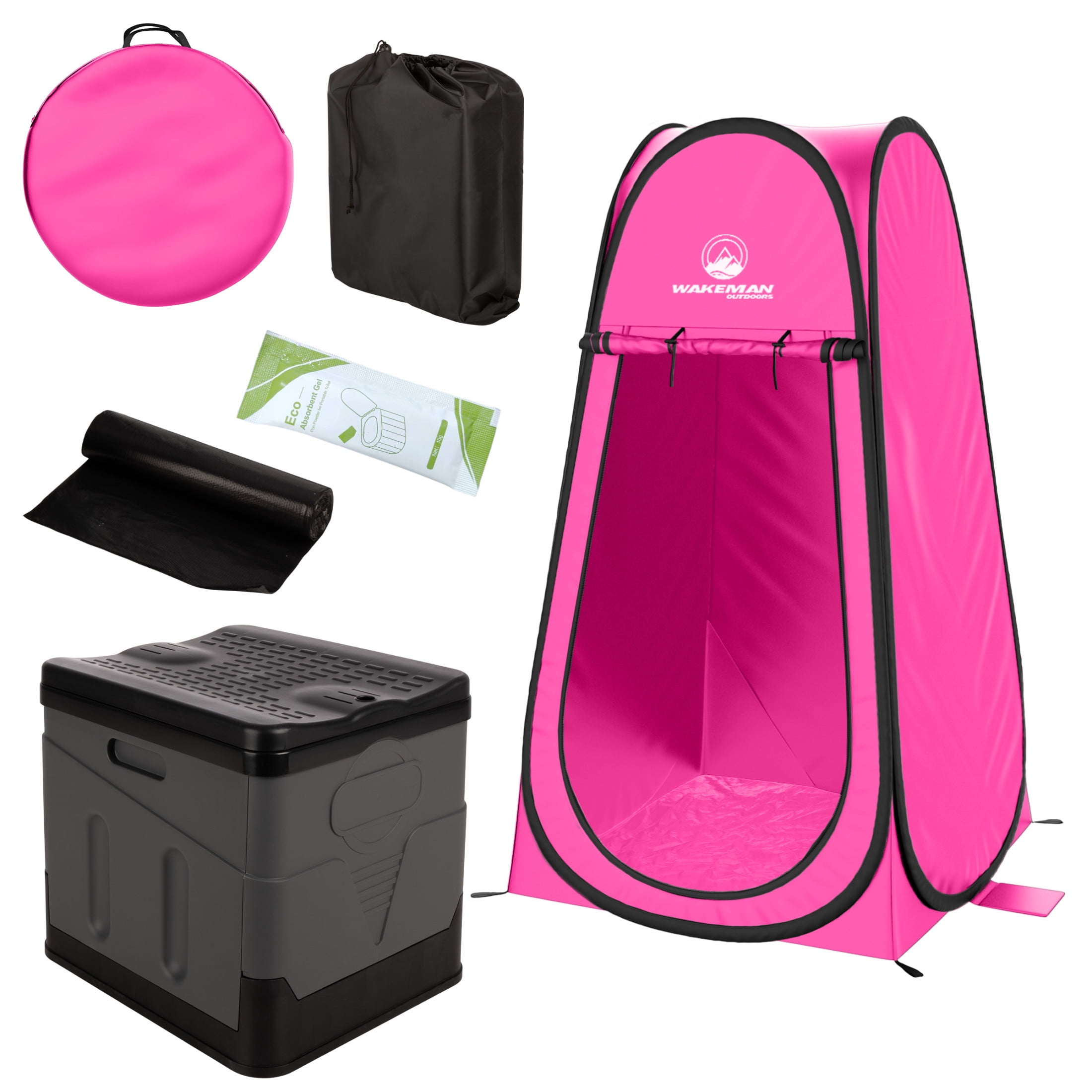 Wakeman Outdoors Camping Toilet Set - Pop Up Privacy Tent and Portable Toilet for Adults, Pink