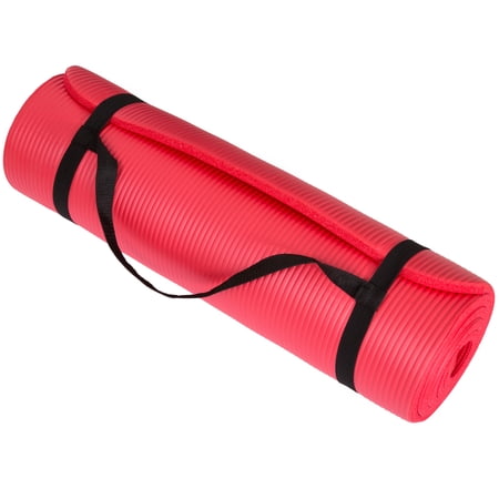 Wakeman Outdoors Extra Thick Yoga Mat with Carrying Strap, Red, 71" x 24" x 0.5"