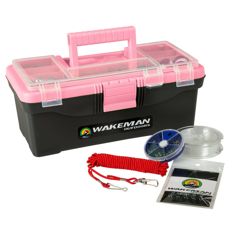 Wakeman Outdoors Fishing Single Tray Tackle Box with 55 Pieces, Medium,  Pink / Black 