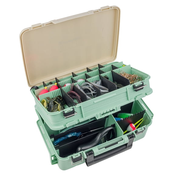 Wakeman Outdoors Fishing Tackle Box Organizer - 2 Layer Tacklebox Storage Box with Dividers, Green