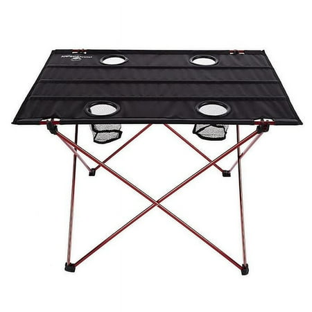 Wakeman - Camp Table-Outdoor Folding Table with 4 Cupholders and Carrying Bag - Black