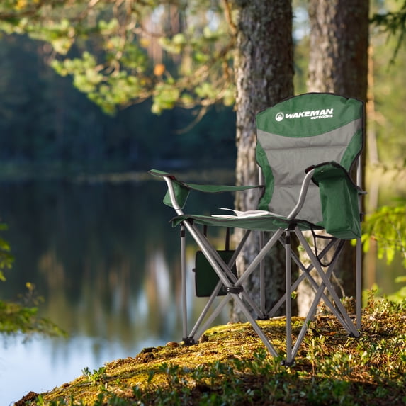 Wakeman Outdoors Oversized Camping Chair with 300lb Capacity - Heavy Duty Folding Chair, Green