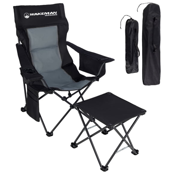 Wakeman Outdoors Oversized Camping Chair with Foot Rest and Cooler Pouch, Black