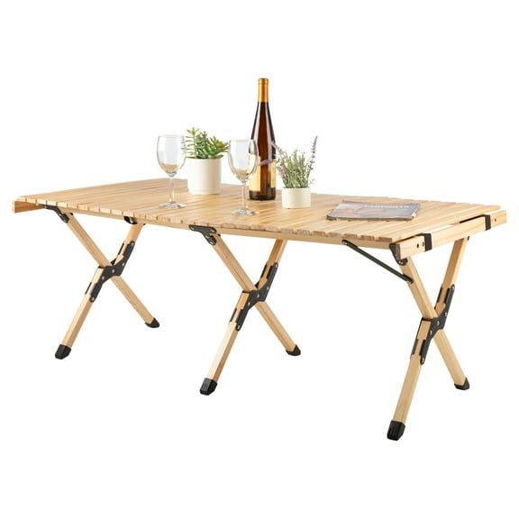 Wakeman Outdoors Portable Camping Table - 4ft Folding Table, Natural Wood