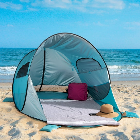 Wakeman Pop-up Beach Tent - Fits 2-3 People, Sun Shelter with UV Protection, Ventilation, Water and Wind Resistant, Camping Canopy, Blue