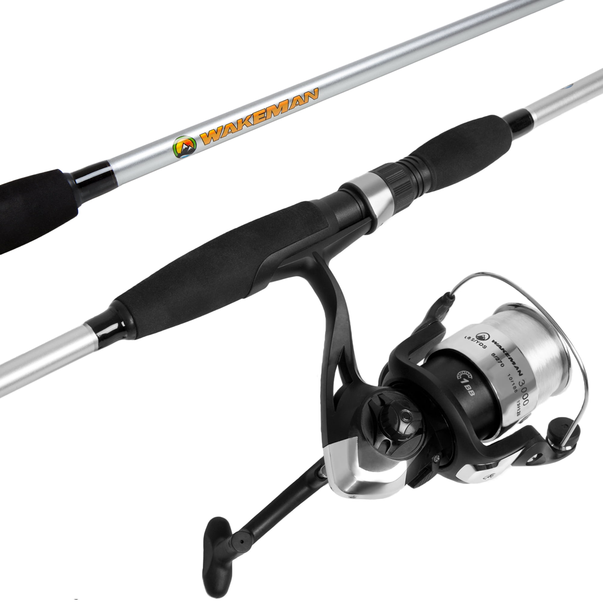 Strike Series Spinning Fishing Rod and Reel Combo - Fishing Pole by Wakeman, Silver