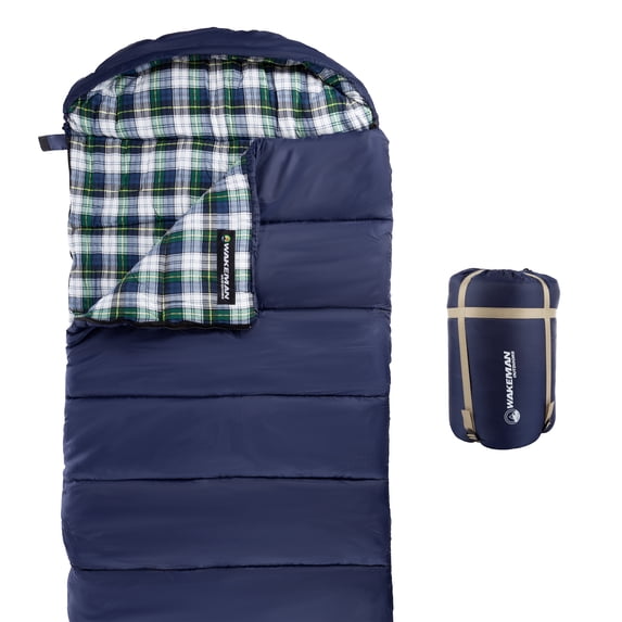 Wakeman XL Sleeping Bag 32F - Compact and Lightweight 3-Season Envelope-Style Bag with Hood (Navy)