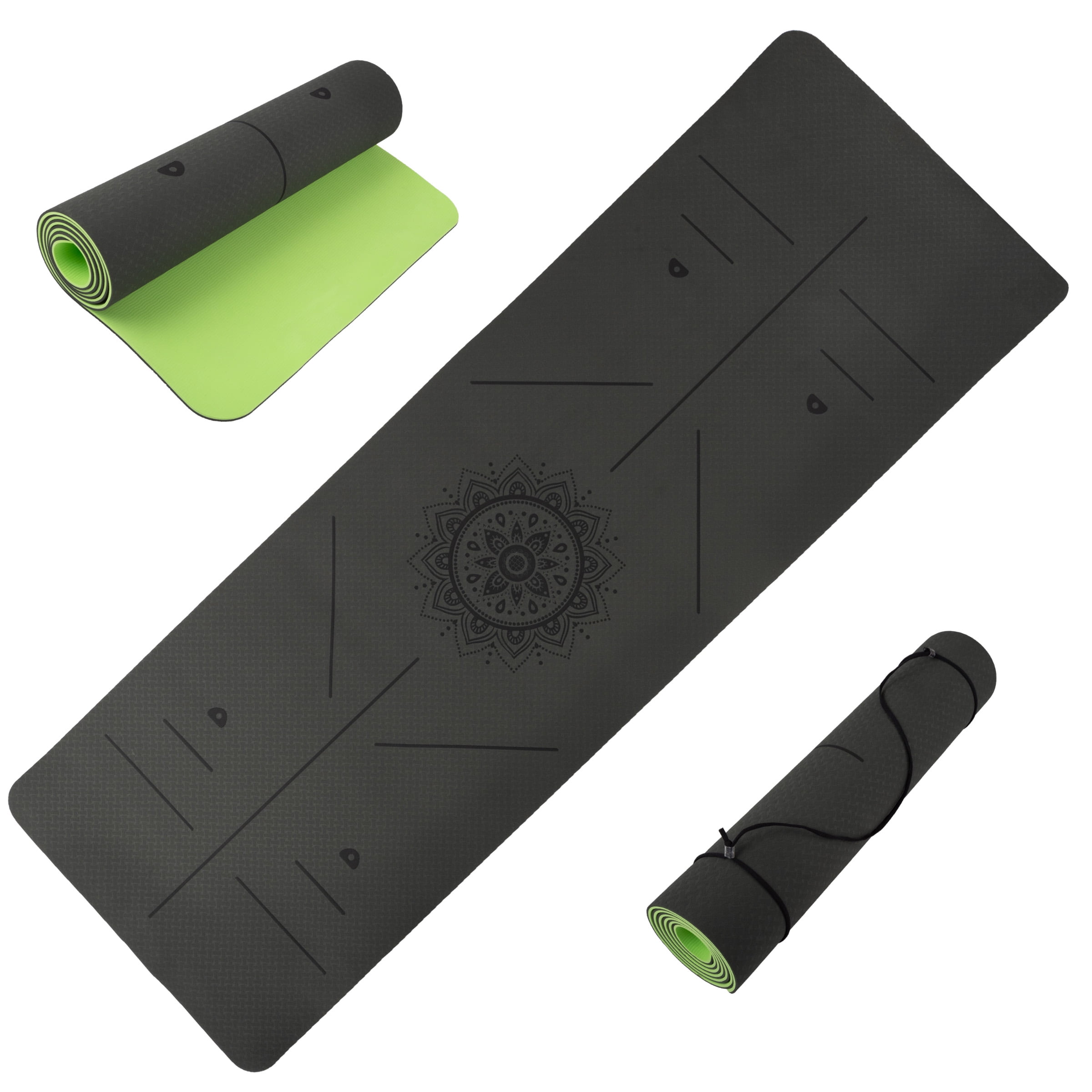 Gray and Green Non-Slip Yoga Mat with Alignment Marks
