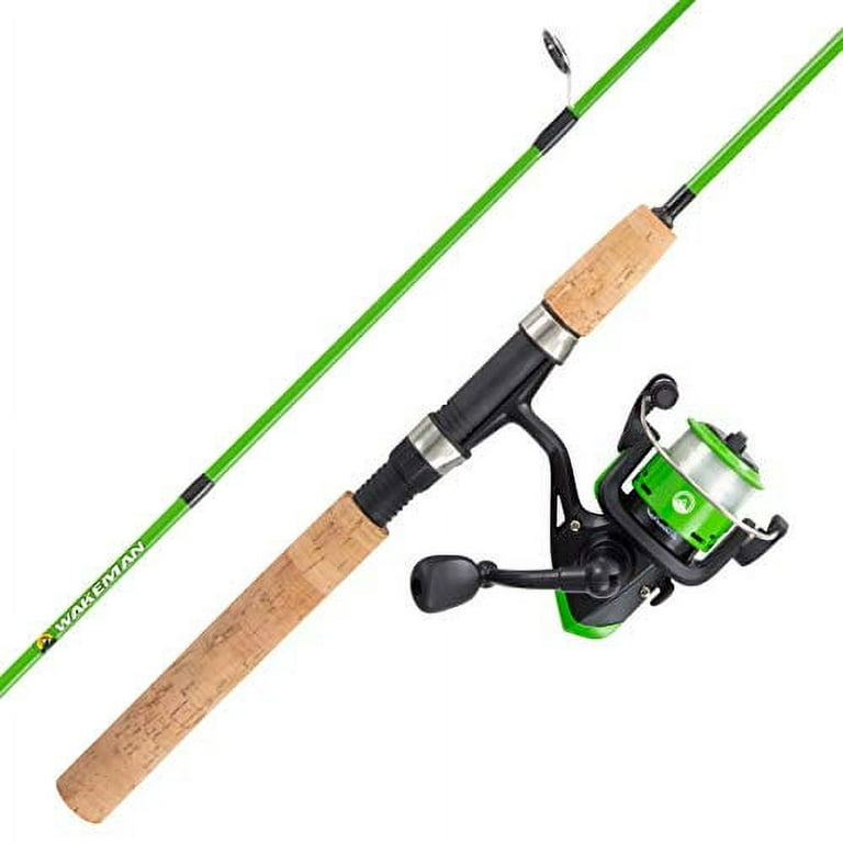 Wakeman outh Fishing Rod & Reel Combo-5?2? Fiberglass Pole, Spinning Reel,  Cork Handle & Tackle Kit for Beginners-Kettle Series Outdoors (Green)