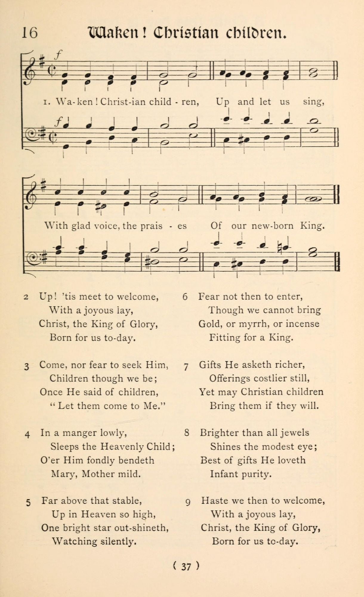 Waken Christian Children Christmas Carols New & Old 1850 Canvas Art -  (18 x 24)