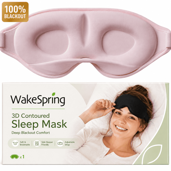 WakeSpring Memory Foam Sleep Mask - 100% Blackout Eye Mask for Women & Men, Deep Contour 3D Zero Pressure Ultra Soft Design for Travel, Adjustable Strap