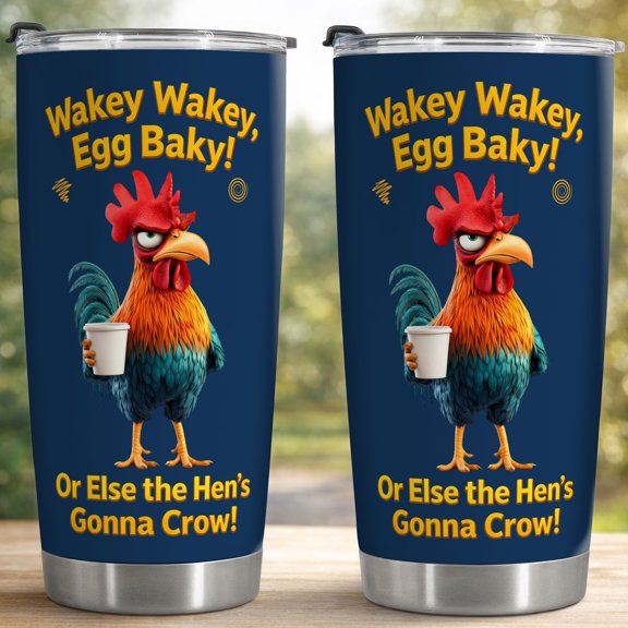 Wakey Wakey Egg Baky Funny Rooster 20oz Stainless Steel Insulated Tumbler - Leak-Proof Travel Coffee Cup, Farm Humor Chicken Themed Drinkware for Morning