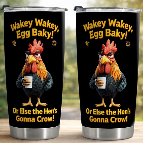 Wakey Wakey Egg Baky Funny Rooster 20oz Stainless Steel Insulated Tumbler - Leak-Proof Travel Coffee Cup, Farm Humor Chicken Themed Drinkware for Morning