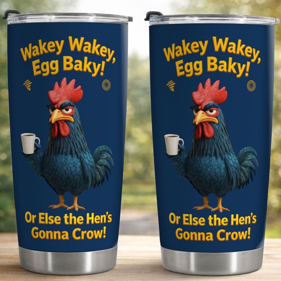 Wakey Wakey Egg Baky Funny Rooster 20oz Stainless Steel Insulated Tumbler - Leak-Proof Travel Coffee Cup, Farm Humor Chicken Themed Drinkware for Morning