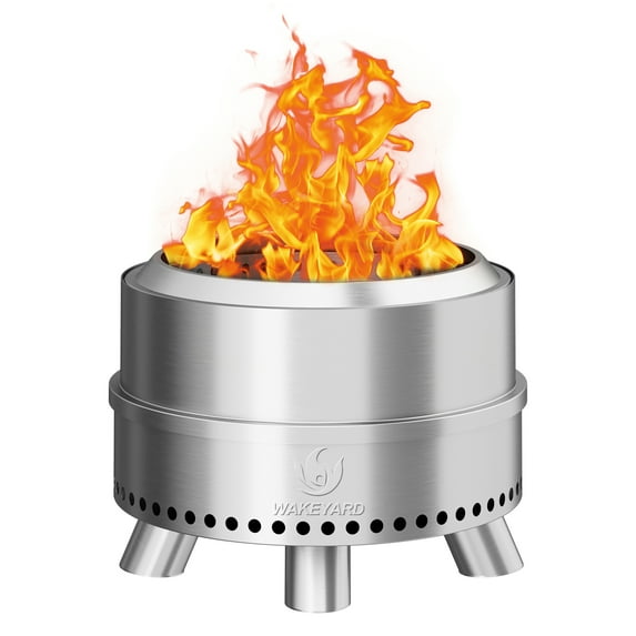Wakeyard 19.5 inch Stainless Steel Smokeless Fire Pit with Carry Bag & Poker – Perfect for Patio, Backyard & Camping