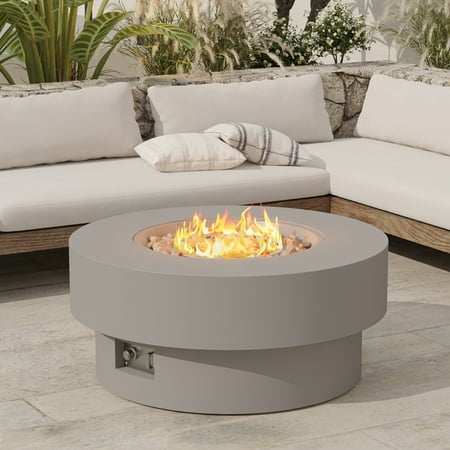 Wakeyard 32.5 inch Round Propane Fire Pit Table, 50000 BTU, Includes Lava Rock,Gray