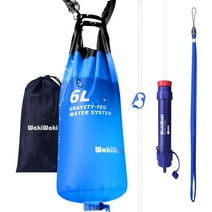 WakiWaki Gravity Water Filter - 0.1 Micron Purifier for Camping - 6L Capacity - Adjustable Strap and Storage Bag - Survival Gear for Groups