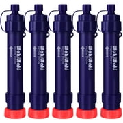 WakiWaki Straw Water Filter, Portable Personal Water Filter, Detachable 4-Stage 0.1-Micron Water Purifier Emergency Kits for Camping Backpacking Hiking Biking Travel Survival, 5 Pack