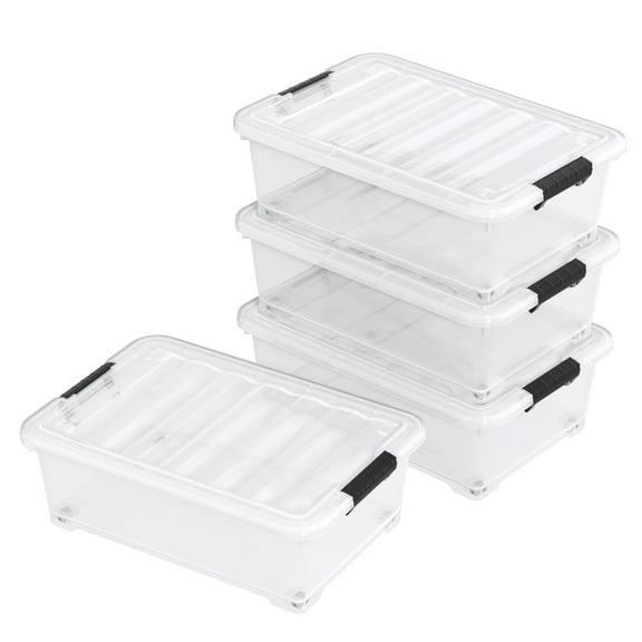 Wakikini 20 Quart Clear Under Bed Storage Box with Wheels, Plastic Under Bed Storage Bins, 4 Packs
