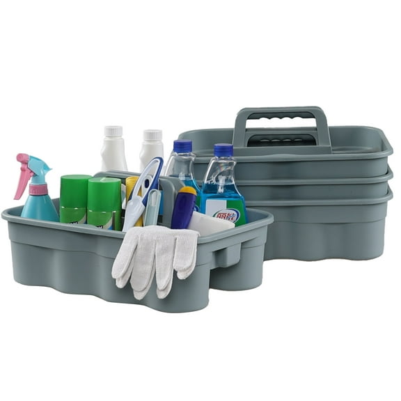 Wakikini Plastic Cleaning Storage Caddy, Plastic Cleaning Supplies Caddy with Handles, Gray, 4 Packs