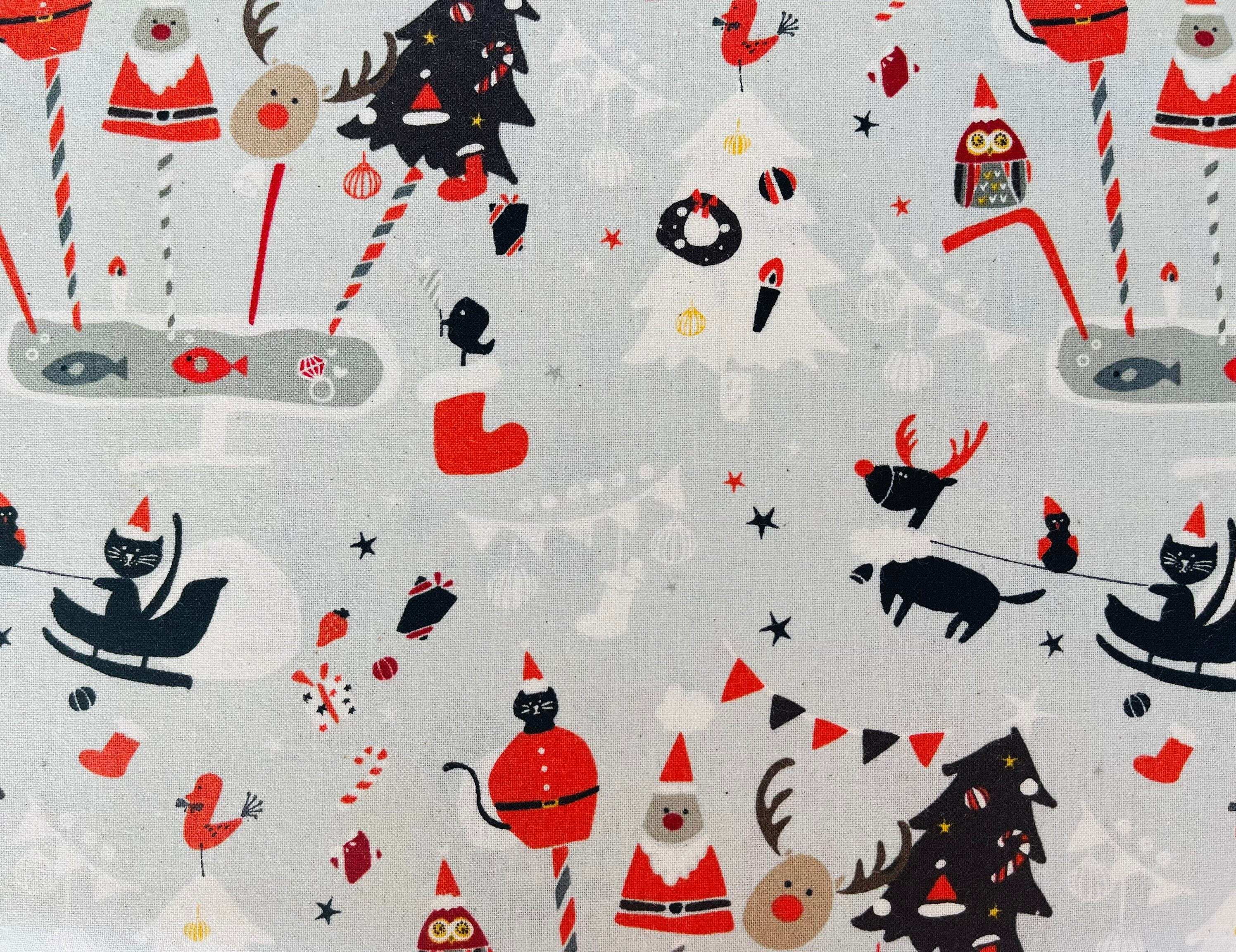 Waku Waku Christmas-Holiday Party-Gray Unbleached Fabric-Naocom-Cotton+ Steel