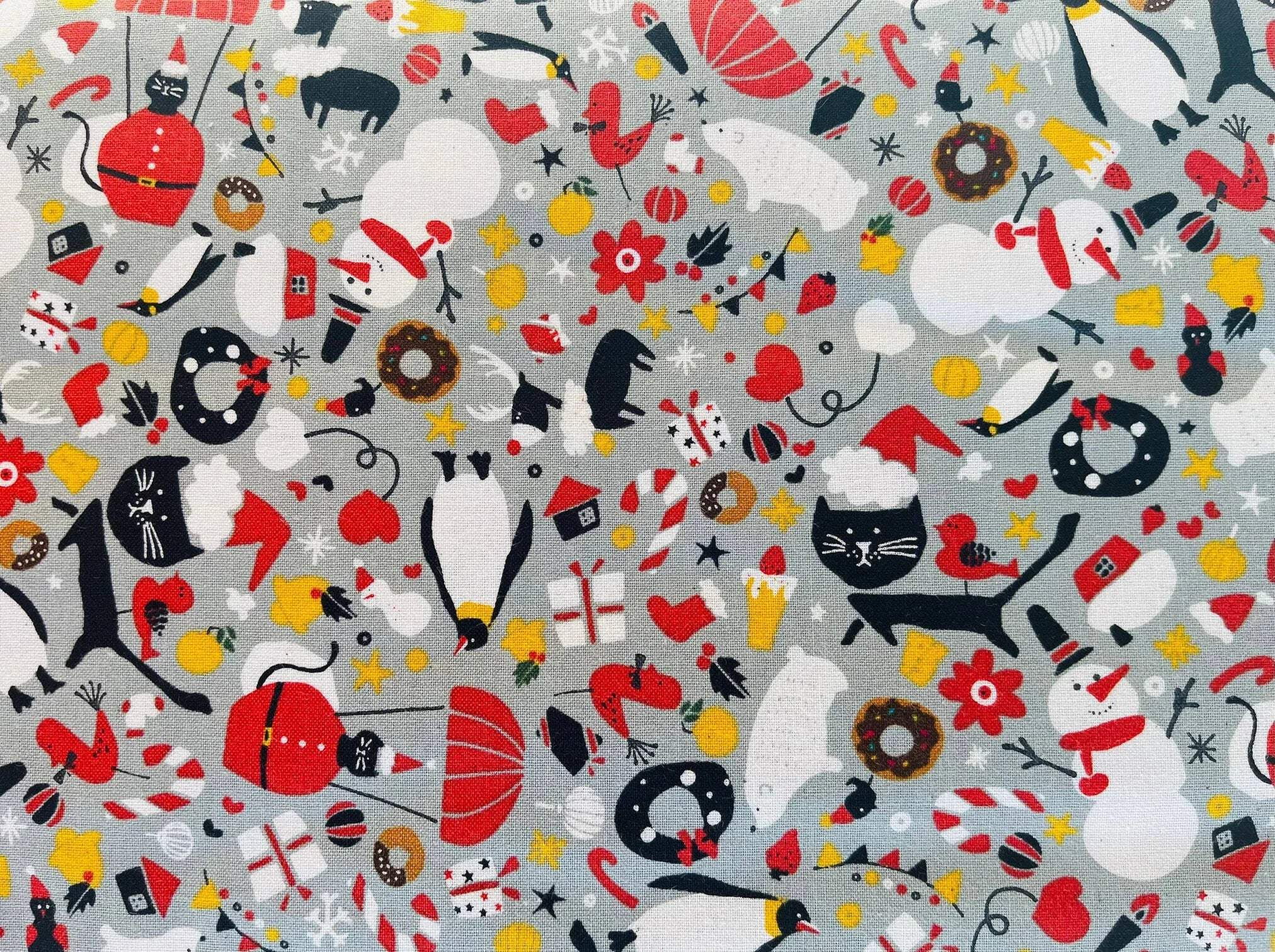 Waku Waku Christmas - Mixer - Gray Unbleached Fabric - Naocom - Cotton+ Steel